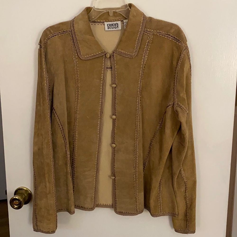 Chico’s 2 suede leather jacket with crochet